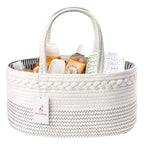 luxury little Diaper Caddy Organizer, Large Cotton Rope Nursery Baby Basket, Changing Table Organizer for Baby Diaper Storage, Portable Car Organizer with Removable Divider, Baby Shower Gifts - White