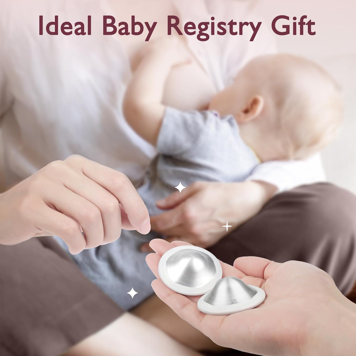 Boboduck The Original Silver Nursing Cups - 999 Silver Nipple Covers Breastfeeding - Protect and Soothe Sore Nipples - Breastfeeding Essentials Silver Nipple Guards with Soft Silicone Ring (X-Large)