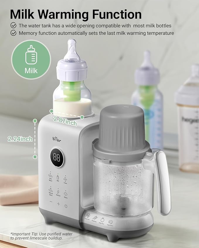 Bear Baby Food Maker with Two Layer Steam Baskets, Multifunction Baby Food Processor Steamer Puree Blender, Baby Food Mill with Bottle Warming Sterili-zing Auto Cleaning Function, BPA-Free, White