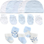 Newborn Baby Boy Girl Caps Mittens Socks Set Cotton Baby Essentials Accessories (Hats+Gloves+Socks)
