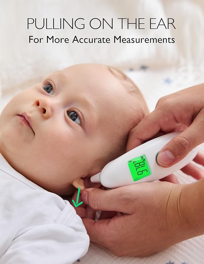 Momcozy Non-Contact Forehead and Ear Thermometer, Digital Infrared Thermometer for Adults and Children, with Child Mode, Fever Alarm Function, Mute and Memory Functions, Fast and Accurate Measurement