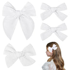 DEEKA 4 PCS White Cotton Linen Hair Bows 3 Styles 5" & 4" Handmade Hair Bow set for Toddler Girls Alligator Hair Clips Knot Bows Hair Accessories for Little School Girls (White)