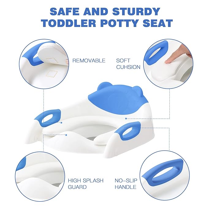 Potty Training Seat with Step Stool Ladder, SKYROKU Potty Training Toilet for Kids Boys Girls Toddlers - Comfortable Safe Potty Seat with Anti-Slip Pads Ladder Navy Blue