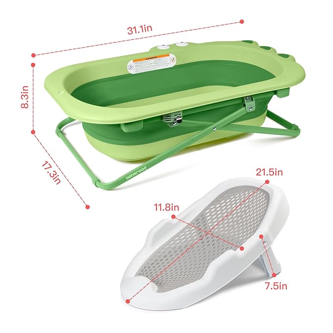 Beberoad Love Collapsible Baby Bathtub with Bath Support - Adjustable Infant Tub for Newborn to Toddler, Portable Bathtub with Non-Slip Design
