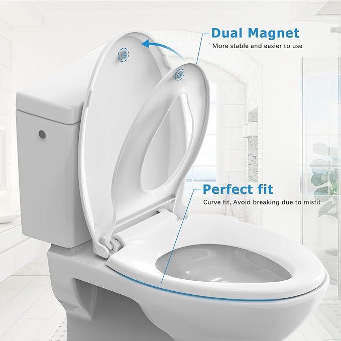 Elongated Toilet Seat With Toddler Seat,PP Material Family Toilet Seat Cover with Adult and Toddler Seat, Soft Close Design, Easy to Clean, Safe for Home Kids Potty Training