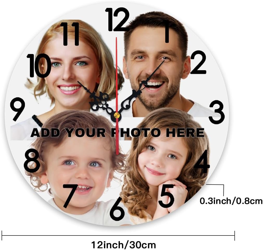 Generic Custom Wall Clock Personalized Picture Hanging Time Clocks Customize Gifts for Kitchen Bathroom Home Wedding Friend Family Lover, 12x12Inch