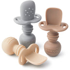 SAMiGO Silicone Baby Spoons Self Feeding 6+ Months - Infant Toddler Utensils - First Stage Baby Led Weaning Feeding Supplies - Set of 3 Pack