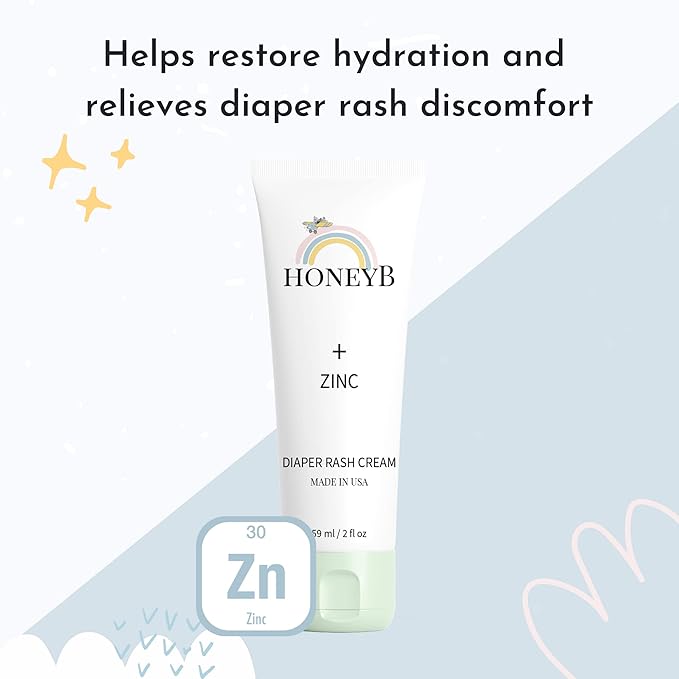HONEYB Diaper Rash Cream with Zinc and a Powerful Blend of Natural Ingredients – Non-Toxic Formula, 2 fl oz