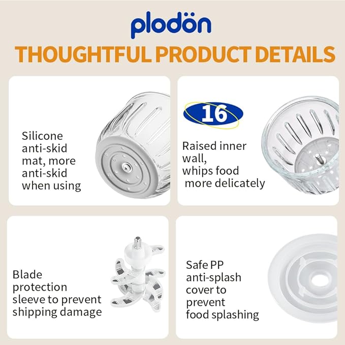 Baby Food Maker Mini Cute and Small Food Processor Puree Blender Grinder Chopper 1.2 Cup Glass Bowl with 6 Blade Electric (Spaceman-White(One Bowl))