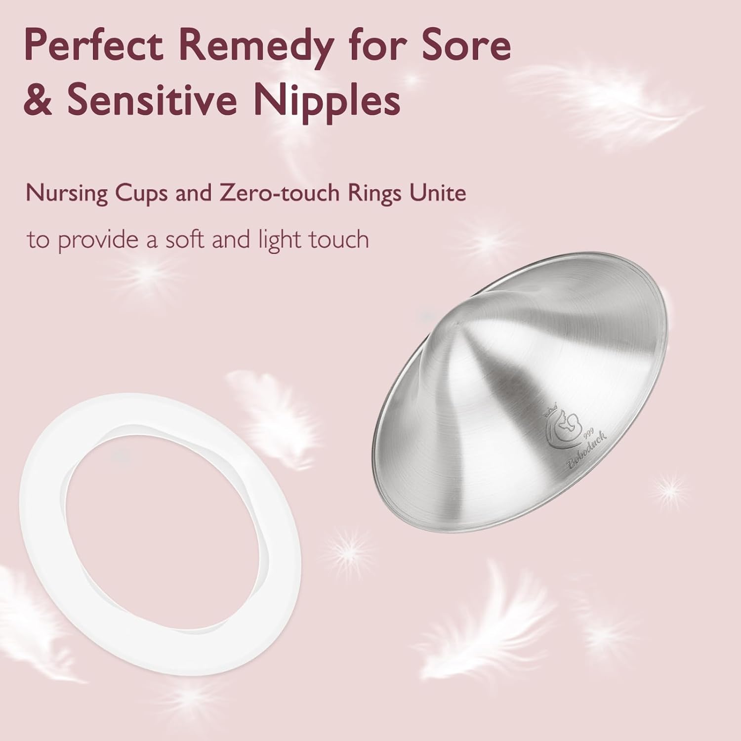 Boboduck The Original Silver Nursing Cups - 999 Silver Nipple Covers Breastfeeding - Protect and Soothe Sore Nipples - Breastfeeding Essentials Silver Nipple Guards with Soft Silicone Ring (X-Large)