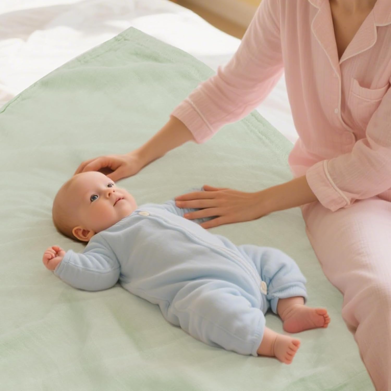 Muslin Swaddle Blankets, Nursery Receiving Blanket for Newborn, Baby Swaddle Wrap Soft Silky & Breathable, 3 Packs, 47 X 47In (White & Blue 3 Pieces)