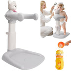 Adjustable Baby Shower Stand with Bear Design, Portable Bath Support with Non-Slip Base, Bathing Toy with Baby Bathing Station (Grey)
