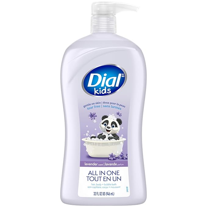 Dial Kids All-in-1 Body + Hair + Bubble Bath, Lavender Scent, 32 Fl Oz, Hypoallergenic Body Wash & Shampoo, No Tears Formula for Kids 2+ Years, No Parabens & Silicones