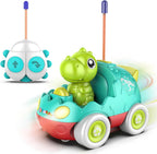 Remote Control Car for Toddlers Toddler Toys for 18+Months RC Cars with LED Lights & Music Dinosaur Toy for Kids Green