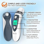 iProven Thermometer for Adults Forehead and Ear - Fever Alarm, 1 Second Reading, Color Temperature Indicator, 20 Readings Memory Recall, Medical Thermometer for Adults (White/Grey)