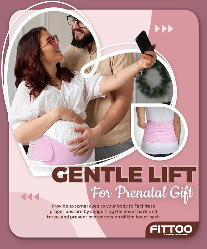 FITTOO Maternity Belt Back Support Belly Band Pregnancy Belt Support Brace Abdominal Binder Waist Support Black XL