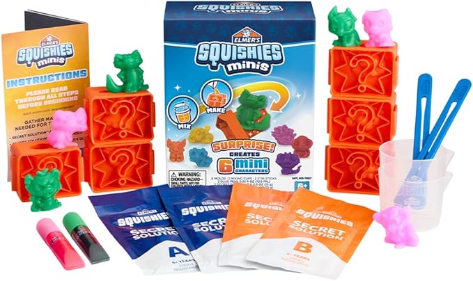 Elmer's Squishies Kids’ DIY Activity Kit, Create 4 Mystery Characters, 24 Piece Kit for Ages 6 and Up, Perfect for Stress Relief and Sensory Play
