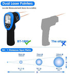 BTMETER BT-1800 Non Contact Pyrometer High Temperature Infrared Thermometer Gun -58°F ~3272°F (-50~1800℃) DS 50:1 for Metal Melting Furnace Forge Kiln Tempe Tester-Blue(NOT for Human Temp)