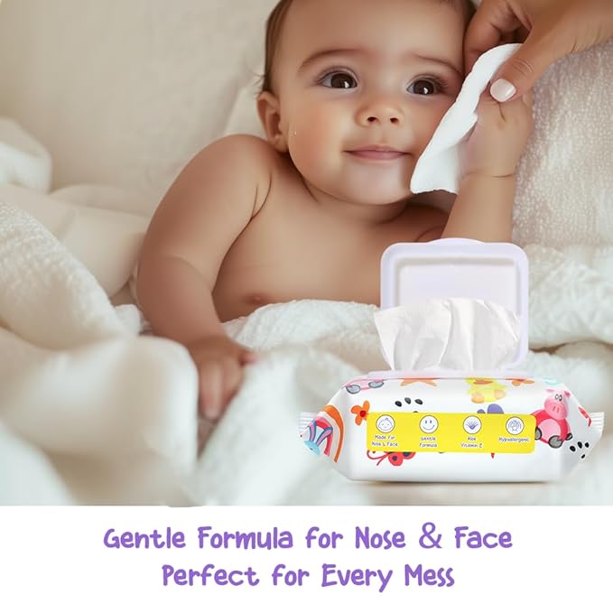 HAPPY BUM - 180 Count Baby Wipes, Unscented, 7.4 x 7.2 Inch, Moist and Refreshing, Multi-Purpose Use, Ideal for Travel (6 Packs of 30)