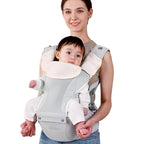 Bebamour Baby Carrier with Hip Seat,All-Position Breathable Mesh Hip Seat & Carrier 0-36Months with Head Hood, 3 PCS Teething Pads, Waist Extender,Storage Bag & Pacifier Case (Grey)