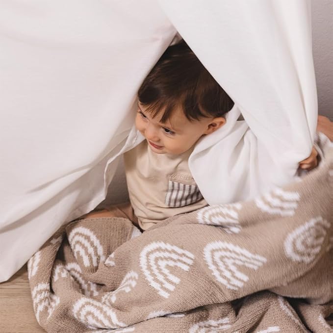 Living Textiles Chenille Knitted Blanket - Taupe Rainbow