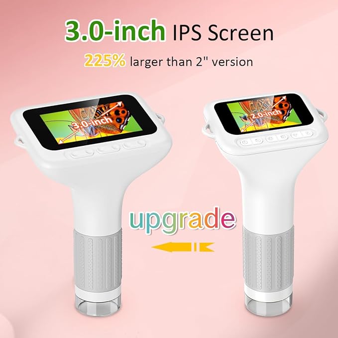 Microscope for Kids, 3'' Digital Handheld Kids Microscope with Adjustable Light, 1000X 1080P Pocket Portable Mini Micro Scope, Stem Toys for Ages 5-7 8-12 Teen Boys and Girls Educational Gifts, White