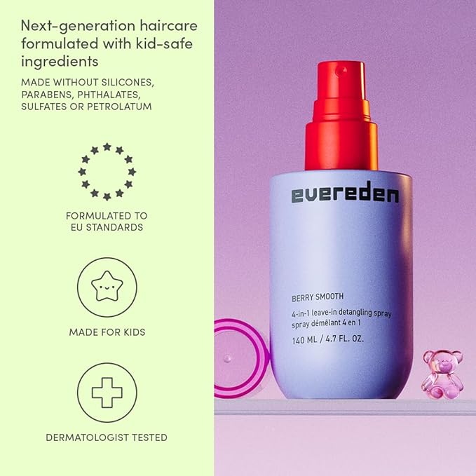 Evereden Kids Detangler Spray: 4-in-1 Leave-In Hair Spray | Detangle, Moisturize, & Protect | Easily Tackle Even the Toughest Knots | Clean & Vegan All types of Hair Product for Kids
