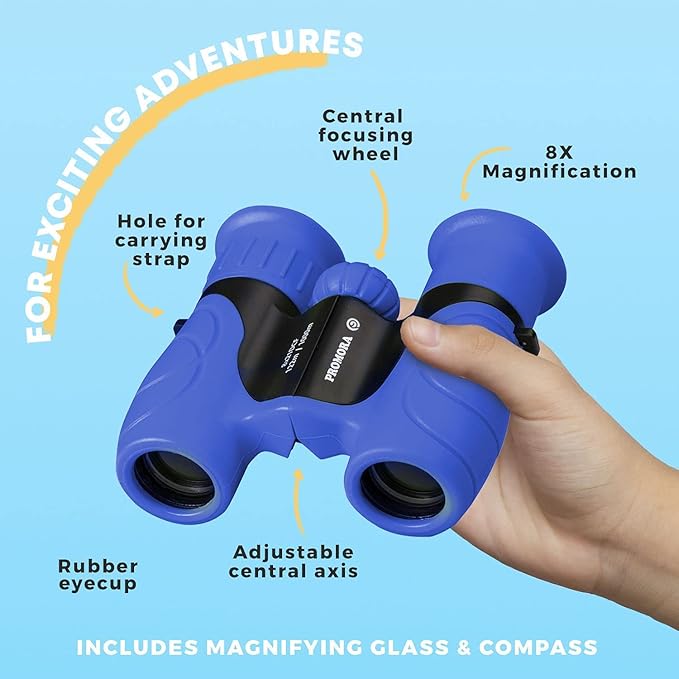 Binoculars for Kids for Toddler - for Little Boys and Girls – Extensive Set Incl. Magnifying Glass & Compass – Powerful Magnification 8X21 – 3 to 12 Year Old Kids