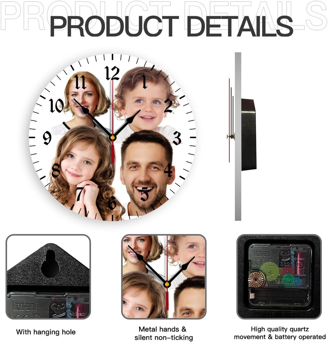 Generic Custom Wall Clock Personalized Clocks with Photo Text Logo Customize Gifts for Kitchen Bathroom Home Creative, 12inch-30cm