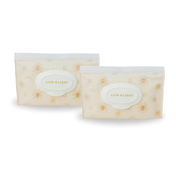 Lion & Light® Baby Wipes Dispenser | 2-pack Travel Wipes Case | Wipe Holder for Diaper Bag | Portable & Refillable Wet Wipe Pouch | Reusable Wipes Case