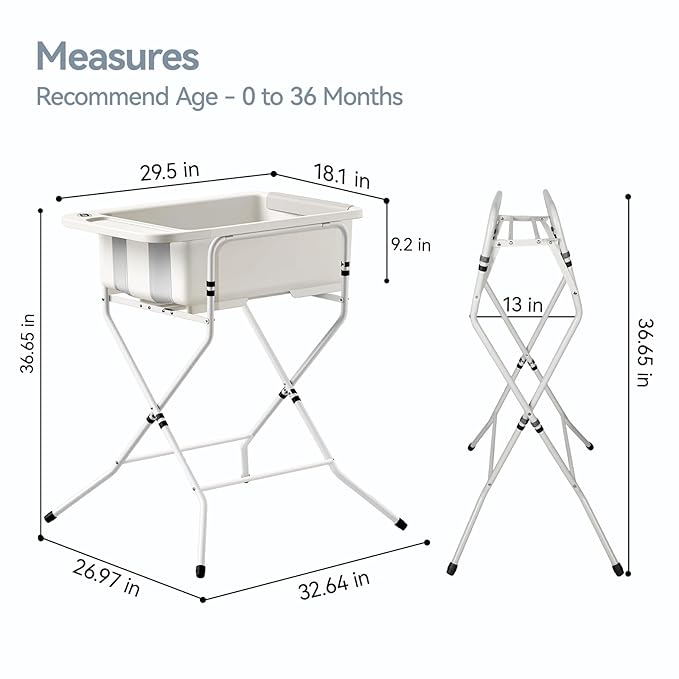 Collapsible Baby Bathtub with Stand - Large Baby Bath Tub with Thermometer & Cushion | Portable Travel Newborn Infant Bathtub | Foldable Toddler Bathtub for Baby 0 to 36 Months (White)