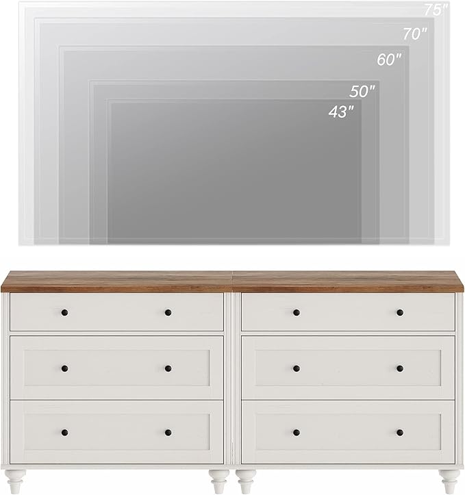 WAMPAT White Dresser for Bedroom with 6 Drawers, Wood Dressers with Wide Chest of Drawers, Mid Century Modern Wooden Closet Storage Organizer, Large Kids Dressers for Nursery, Living Room, Hallway