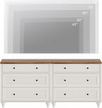 WAMPAT White Dresser for Bedroom with 6 Drawers, Wood Dressers with Wide Chest of Drawers, Mid Century Modern Wooden Closet Storage Organizer, Large Kids Dressers for Nursery, Living Room, Hallway