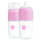PopYum 9 oz Pink Anti-Colic Formula Making/Mixing/Dispenser Baby Bottles, 2-Pack with #2 Medium Flow Nipples, 260 ml, BPA-Free, Natural Latch