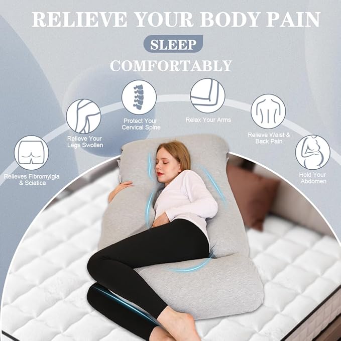 Chilling Home Pregnancy Pillow, J Shape Pregnancy Pillows for Sleeping, Body Pillow for Sleeping, Body Pillows for Adults, Maternity Pillow, with Jersry Removable Cover, Grey