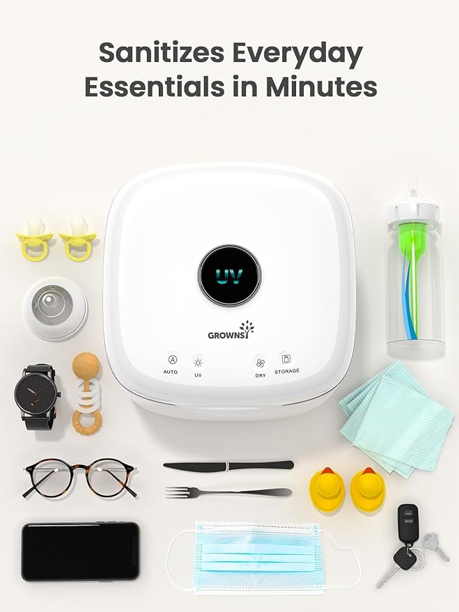 GROWNSY UV Sanitizer and Dryer, 4in1 Cleaner and Sanitizing Machine UV Sanitizer Box Household for Baby Bottles Toys Clothes Baby Stuff, for Family Toothbrush Beauty Tools Phone