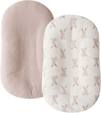 Little Jump Cotton Muslin Baby Lounger Covers, 2 Pack, Soft Removable Slipcovers for Newborn Infant Lounger, for Girls Boys (Bunny)