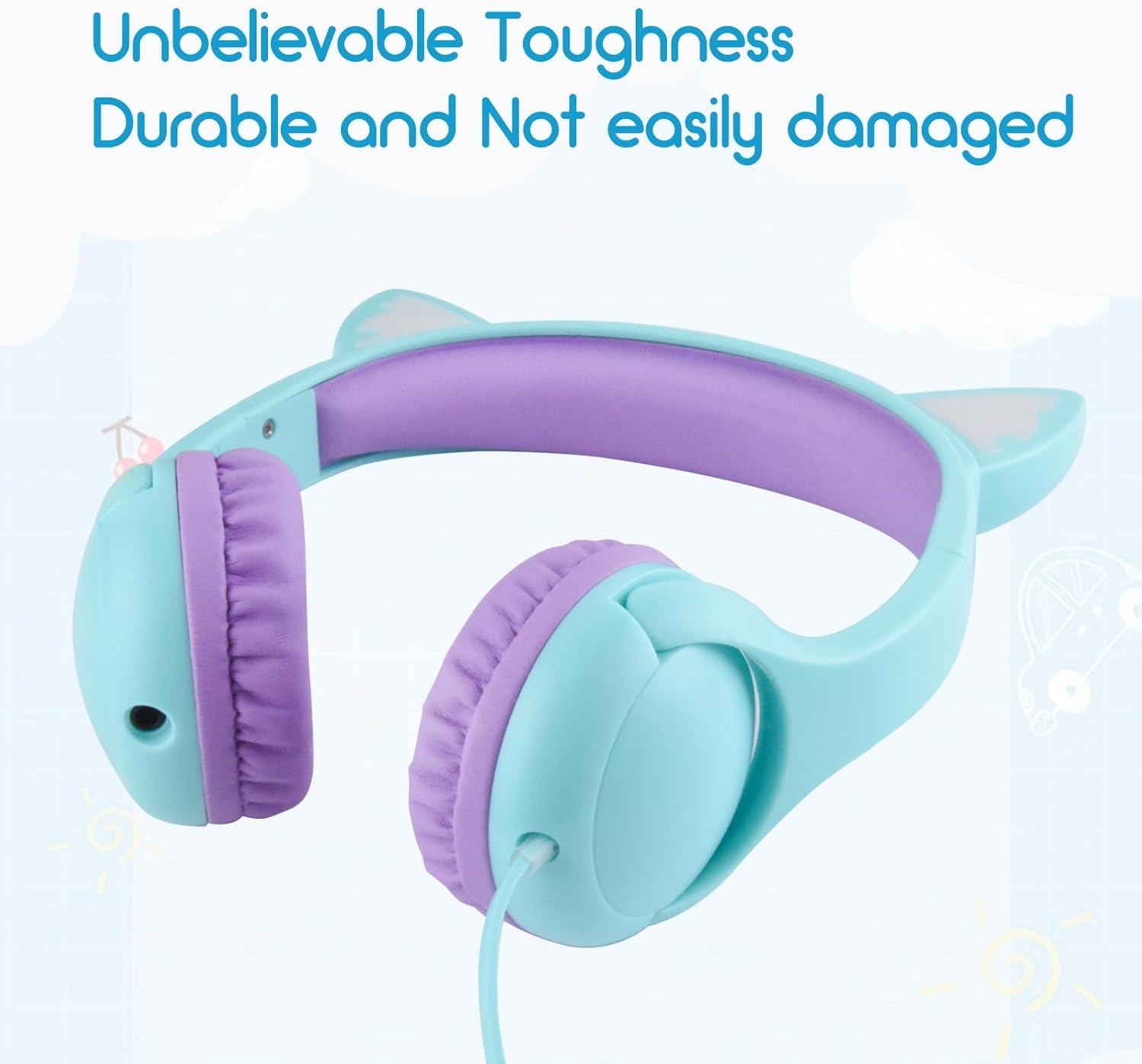 Olyre Kids Headphones with MIC for School, 85dB Safe Volume Limited Light Up Cat Ear Headphones,Wired Cord On-Ear Headset for Children/Boys/Girls/Travel-Green/Purple