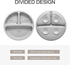 Silicone Baby Feeding Set, 2 Pack Divided Baby Plates with Suction, 2 Pack Spoons and Forks Set, BPA Free, Baby Led Weaning Supplies for Toddler Utensils Baby Feeding Essentials