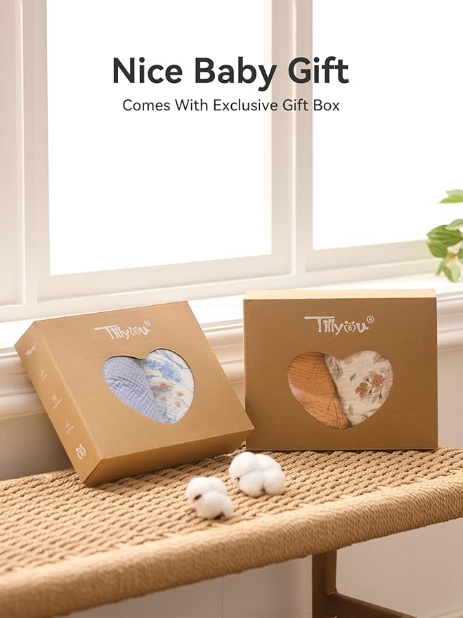 TILLYOU Muslin Changing Pad Cover for Baby Girls Boys, Soft and Breathable Cotton Diaper Changing Table Cover, 2 Pack(Blue Flower)