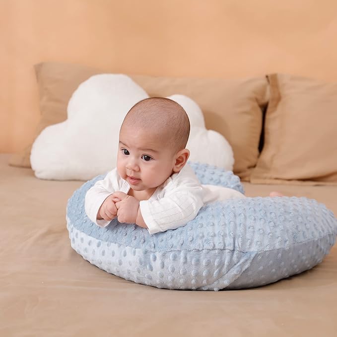 Nursing Pillow and Positioner with Cover for Breastfeeding and Bottle Feeding, Propping Baby, Tummy Time, Baby Sitting Support, Awake-Time Support (Blue, 22" x 17.7" x 5.9")