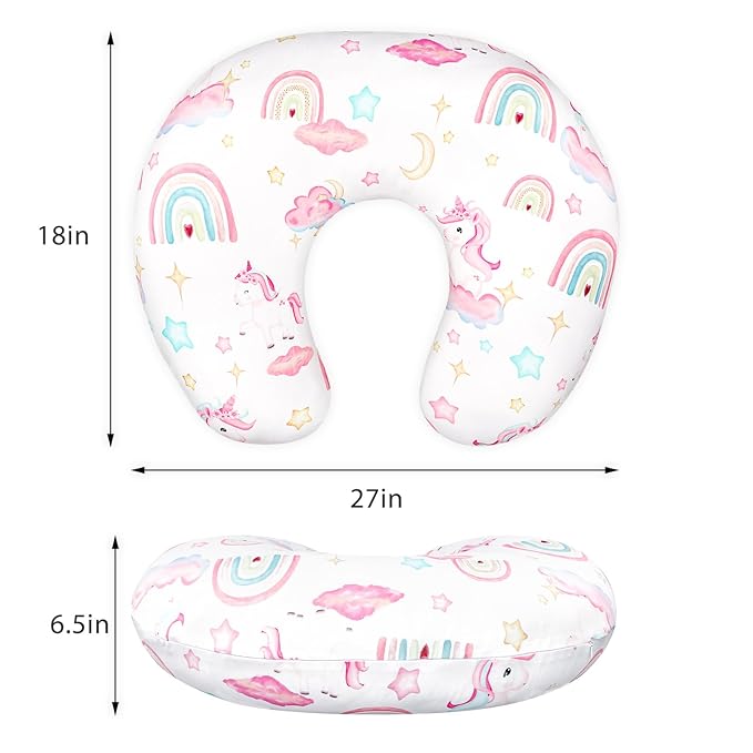Pea Pod Nursing Pillow Cover Breastfeeding Pillow Slipcover for Moms Soft Breathable Organic Knit Fabric Newborn Infant Feeding Pillow Covers for Baby Girl Boy, Rainbow & Unicorn