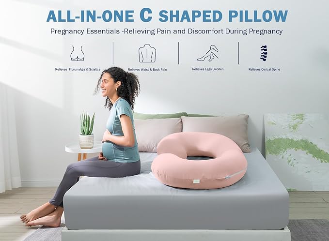INSEN Cooling Pregnancy Pillow, Maternity Pillow with Soft Cotton Cover,C Shaped Pregnant Women and Side Sleeping (Cooling Pink)
