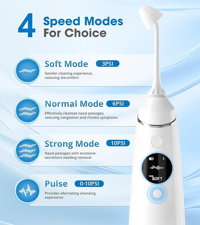 Nasal Irrigation System, Electric Sinus Cleaner Neti Pot Machine with 6 Tips,4 Modes for Sinus Rinse, Nasal Irrigator with 40 Nasal Saline Packets (1 Pack)