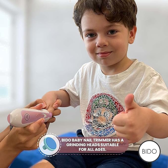 BİDO Baby Nail Trimmer File Electric-Safe Baby Nail Clippers,Manicure Kit for Newborn Toddler and Kids,12 Grinding Heads and LED Light, Pink or Blue (Pink)