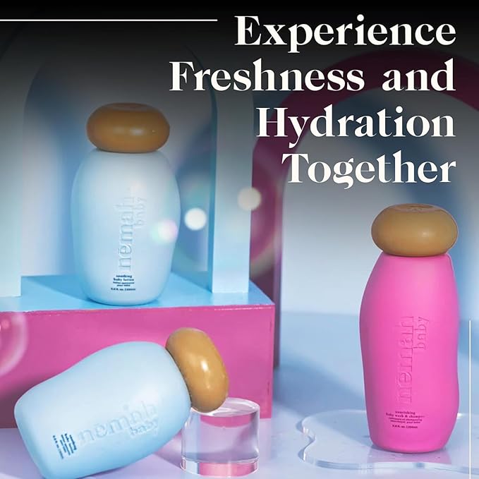 Nemah - Soothing 2-in-1 Baby Shampoo & Wash and Calming Body Lotion, a Moisturizer for Babies & Toddlers, Plant-Derived, Vegan & Gluten-Free