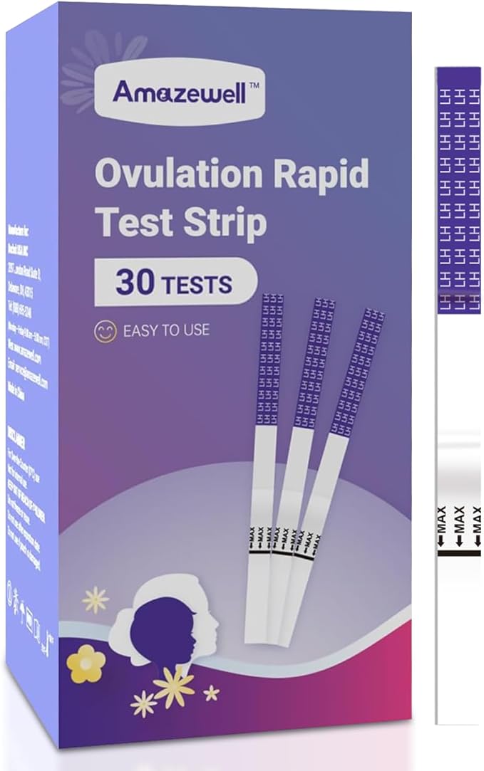 Ovulation Test Strips, Amazewell Ovulation Strips Fertility Test for Women Ovulation Predictor Kit for Home, 30pcs LH Test Strips Ovulation Kit Bulk, 5mm Width Easy Grip, High Accuracy