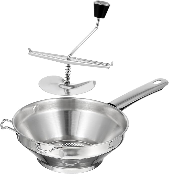 Gatuida Stainless Steel Rotary Food Mill for Tomato Sauce, Manual Potato Ricer, Handheld Potatoes Presser for Mashed Potatoes, Baby Food, Kitchen Tool (Silver)