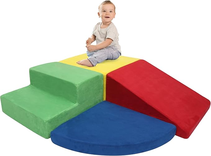 Large Baby Climbing Blocks – 6 Pcs Climbing Toys for Toddlers - Ultra High Density Soft Foam Play Gym Equipment Easy Wash for Indoor Nursery, Classic (Classic, 4-Piece)