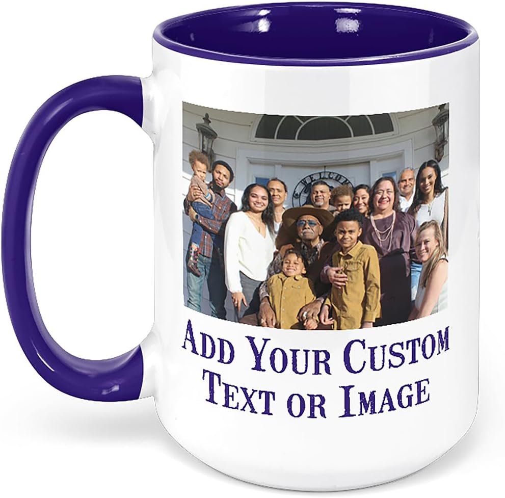 Personalized Coffee Mug, Custom Photo Text 15 Oz Ceramic Mug, Customized Picture Name Tea Cup, Unique Gift Idea, Taza Cafe Personalizadas Fotos, Cute Custom Gifts Mom Women Men, Mother's Day, Navy